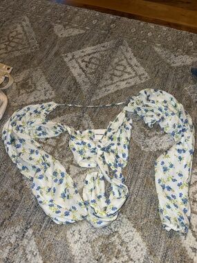 Skylar + Madison White Scarf Top with Blue & Green Floral Print